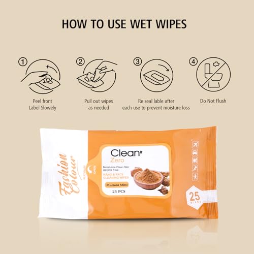 Image of Fashion Colour Platinum Clean It Zero Hand and Face Cleaning Wipes, 25 Wipes, Wet Wipes for Face, Hydrating, Refreshing, Soothing (25N, Multani Mitti) Pack of 3