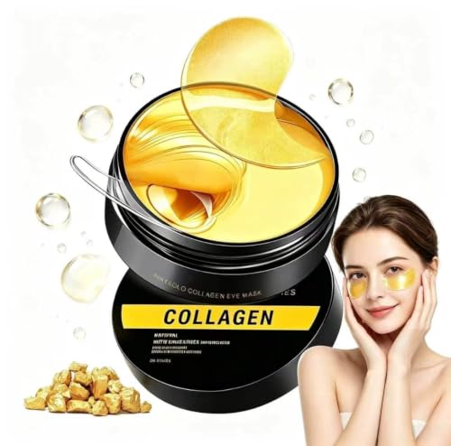 60 Piezas 24k Gold Parches Ojos Bolsas y Ojeras,Anti Edad Mascarilla Ojeras,Eye Patches Hidratantes con Colágeno y Ácido Hialurónico,Reduce Arrugas y Líneas Finas,Calma la Hinchazón