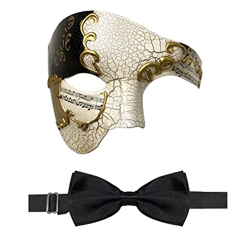 FunMular 仮面舞踏会マスク 男性用 オペラ座の怪人 ハーフフェイスマスク 蝶ネクタイ付き ベネチアンマスク ハロウィン マルディグラパーティー用 (ブラックゴールド) FunMular 仮面舞踏会マスク 男性用 オペラ座の怪人 ハーフフェイスマスク 蝶ネクタイ付き ベネチアンマスク ハロウィン マルディグラパーティー用 (ブラックゴールド)