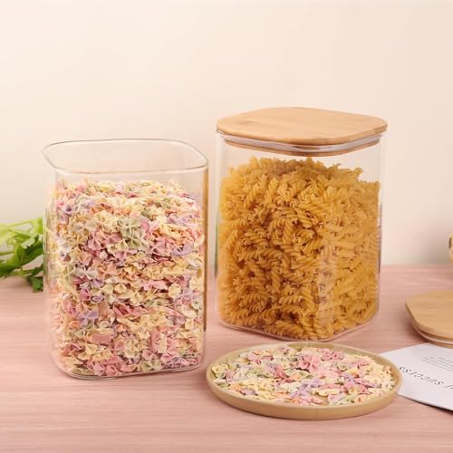 Image of 1200ML Premium Glass Food Storage Jars with Airtight Bamboo Lid Set of 2 Glass Storage jar For Serving Tea, Coffee, Sugar, Candy,Cookie,Spice