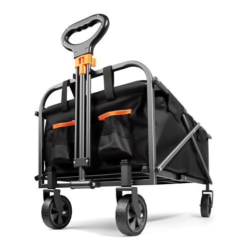 VonHaus Festival Cart on Wheels – Foldable Portable 70L Camping Trolley with 100Kg Weight Capacity – Garden Cart with 360° Rotating Wheels & 2 Cupholders for Garden, Picnic, Shopping & Fishing