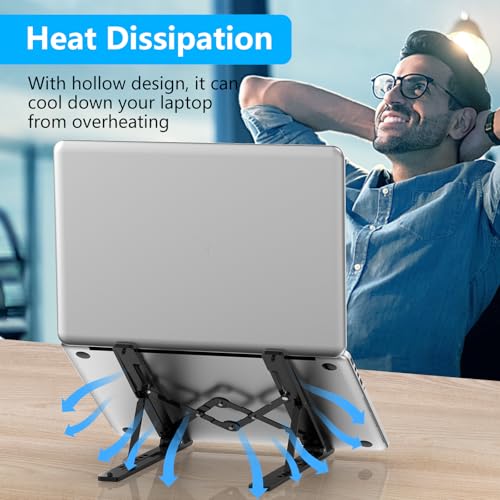 Image of DClub Portable Aluminum Adjustable Laptop Holder for Desk, Foldable Ventilated Cooling Notebook Stand for MacBook Pro /Air, HP, Lenovo, Sony, Dell, More 10-15.6 Laptops, Tablet