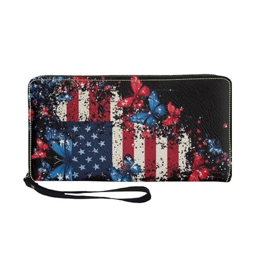 American Flag Butterfly Wallets Long Purse for Women Leather RFID Blocking Credit Card Holder Clutch Bag2