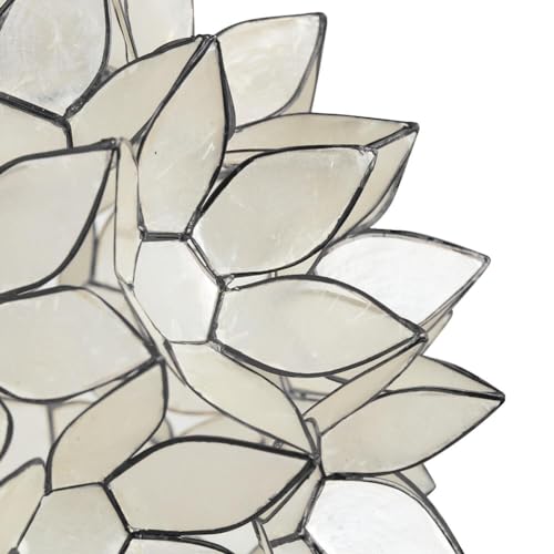 Modern Home Nautical White Capiz Shell Lotus Ceiling Pendant Light - 10" Diameter - Nautical Beach Seaside Home Decor Hanging Light Fixture - Image 4