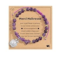 YELUWA Cadeau Maitresse d'école, Merci Cadeau Maitresse Bracelet Fin d'année, Cadeaux Professeur Retraite Cadeaux Femme, Maîtresse Bracelet Femme Pierre Naturelle Collègues Enseignant - D'améthyste