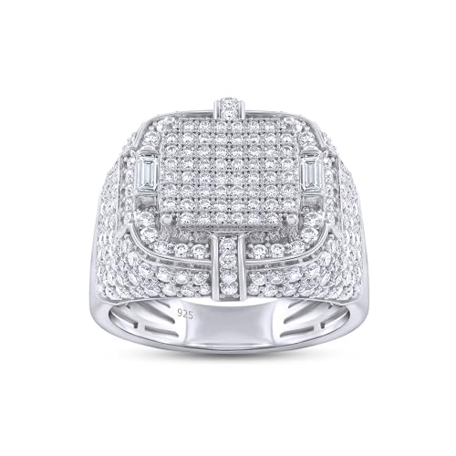 Wedding Anniversary Ring For Men's Baguette & Round Cut Lab Created Moissanite & Lab Grown Diamond Square Frame In 925 Sterling Silver 10K & 14K Solid Gold Jewelry 1.90 Cttw