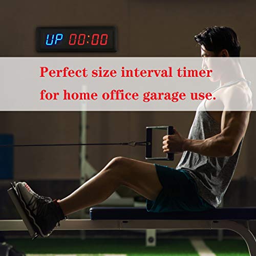 Ledbrigym Gym Timer Clock Digital Interval Tabata Workouts Fitness Wall Small With Remote Home Garage Office Jujitsu School Referee Studio Church Service (Two Blue+Four Red 1.5") #TOP5