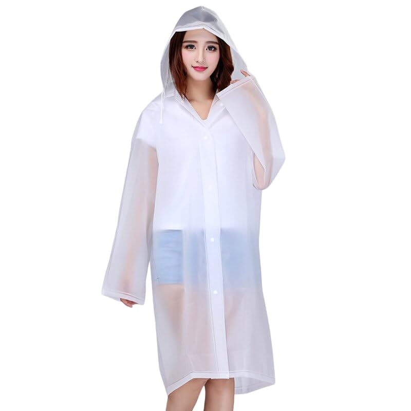 FIRMED STRING RAINCOAT FOR WOMEN TRANSPARENT WATERPROOF REUSEABLE RAINWEAR WITH FUNCTIONAL POCKETS - ADJUSTABLE HOOD & CARRYING POUCH-picture-31