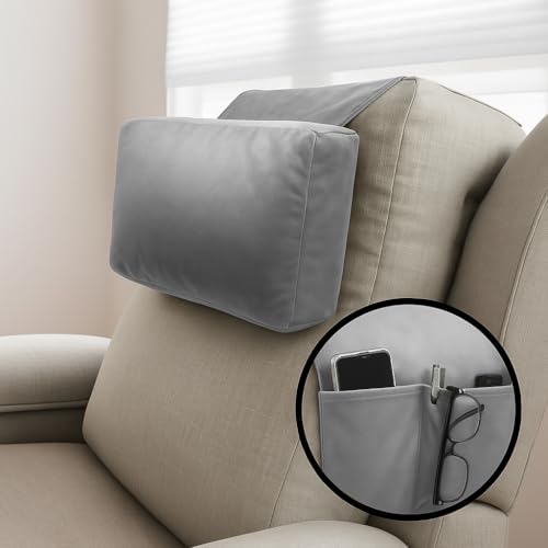 Image of Recliner Headrest Pillow, Versatile Neck Support Cushion with Velvet Cover for Adults, Ideal Accessory for Chair, Couch, Office, Bed, Lumbar Pain Relief, Travel, Lounging, Gray