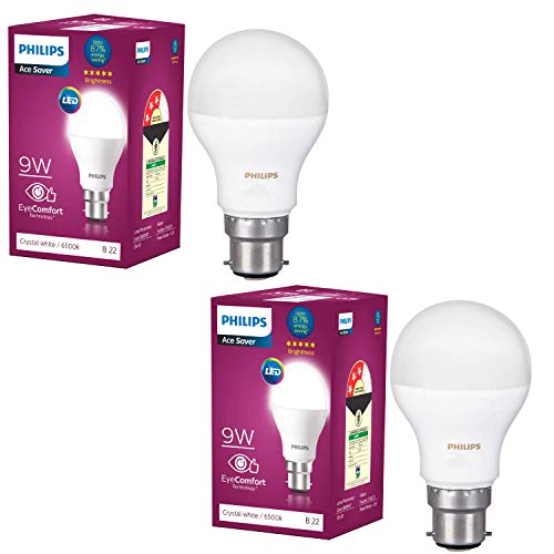 Image of Philips 9W LED Bulb Base B22 (Crystal White, Pack of 2)