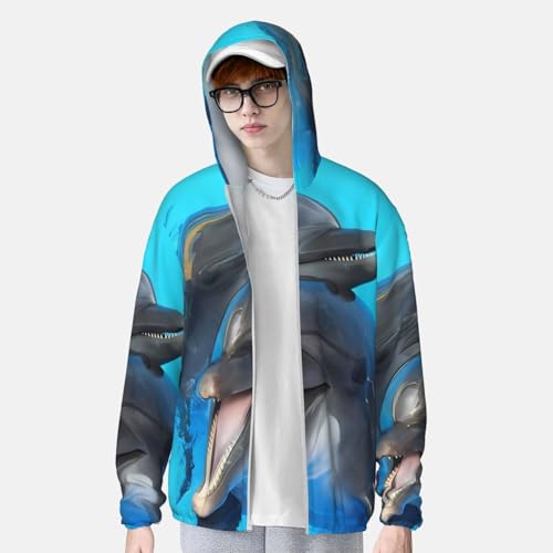 Veste à capuche dauphins zippée à manches longues pour le quotidien confortable - 2