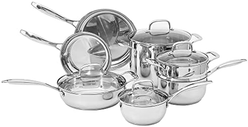 Amazon Basics Stainless Steel Induction-Ready 11-Piece Cookware Set, Pots and Pans, Oven, Dishwasher Safe, Easy to Clean, Heavy Duty, Silver