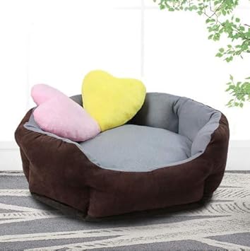 Petshub Premium Dog/Cat Bed Ultra Soft Grey & Brown Reversible with 2 Extra Pillows (Export Quality)-Large, 1275 Gram