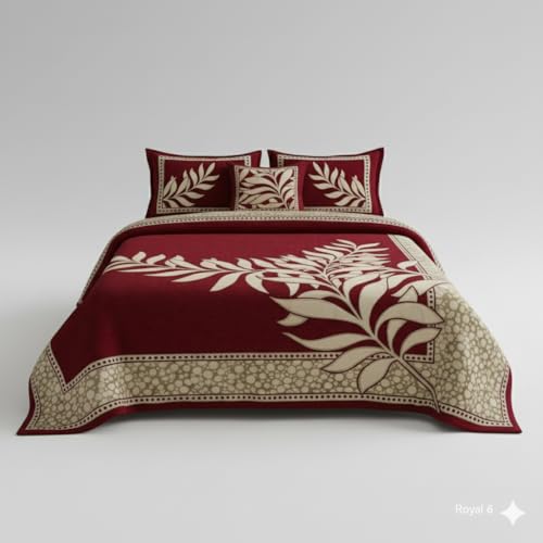 Image of Fresh from Loom Printed Bedsheet Leaf Print Print Bedsheet Set, Crafted in Chenille 500 TC Fabric with 2 Pillow Covers, Comfortable Breathable Bed Cover, B 90x100 Inches | Leaf Mahroon | Chenille