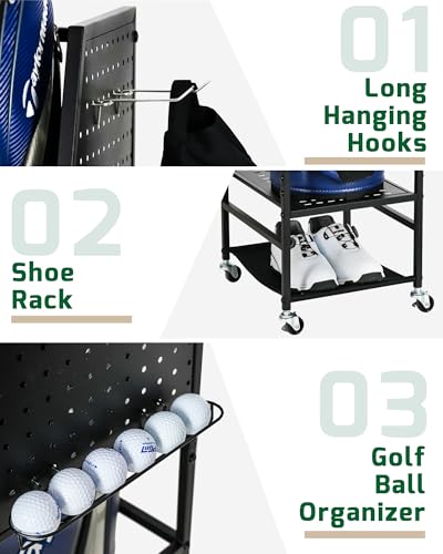 Image of Mythinglogic Golf Bag Storage Organizer for Garage, Multiple Capacities