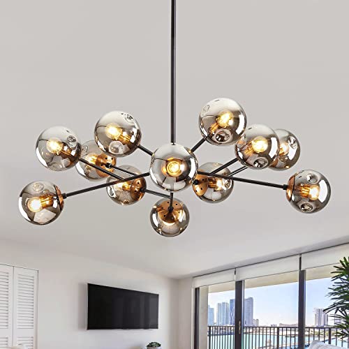 DDLLDESHI Modern Black Chandelier Sputnik Ceiling Light Fixture with 12
