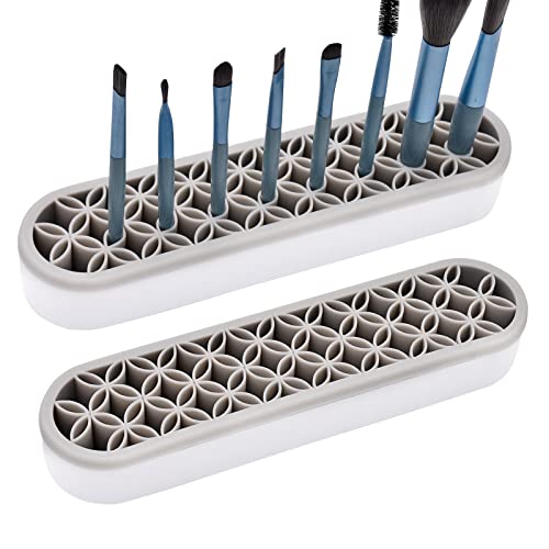 ESIW 2 PCS Multi-Purpose Cosmetic Storage Box, Desktop Organizers Silicone Make Up Brush Storage Stand Desktop Storage Box for Brush,Eyeliner Pencil,Art Supplies, Painting Brush(Grey)