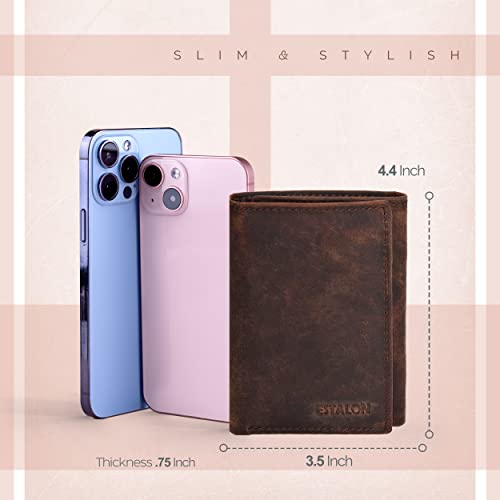 Estalon Real Leather Trifold Wallet For Men-Rfid Slim Tri Fold Wallets Minimalist 3 Fold Credit Card Holder Id Window Christmas Gift #TOP3