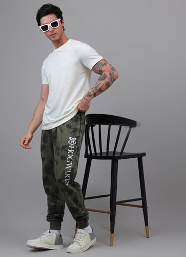 Image of Free Authority Official Harry Potter: Hogwarts Graphic Printed Olive Regular Fit Jogger for Men