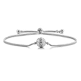 SHINCO Bella Lotus Starry Bead 18k White Gold Plated Cubic Zirconia Paved Adjustable Women Charm Bracelets, Gifts for Graduation