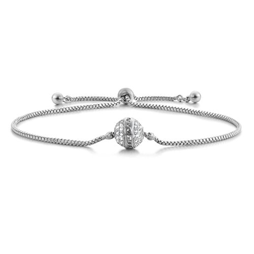 SHINCO Bella Lotus Starry Bead 18k White Gold Plated Cubic Zirconia Paved Adjustable Women/Girls Charm Bracelets, Gifts for Love, Thanks, Christmas and New Year