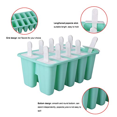 YSBER Popsicle Molds -10 Pieces Easy Release - Reusable BPA Free Silicone Ice Pop Molds Maker With Silicone Funnel & Cleaning Brush - Image 6