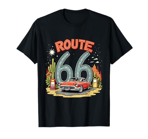 Desert Road Trip Route 66 Design with Classic Red Car T-Shirt