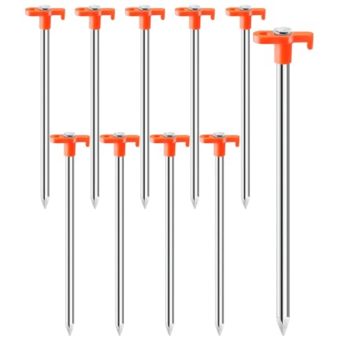 10 Pack Tent Pegs - Metal Heavy Duty Camping Pegs, Heavy Duty Canopy Anchors Metal Tent Peg for Camping, Garden, Hiking, Orange