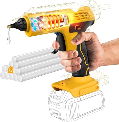 100W Cordless Hot Glue Gun for DeWalt 20V Battery(NO Battery), Full Size Hot Wireless Hot Glue Gun Kit with 12pcs 0.43'' Large Glue Gun Stick Set for Craft & DIY