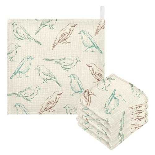 Image of vvfelixl Color Birds Baby Burp Cloths Baby Muslin Washcloths for Boys Girls Cotton Baby Face Towel for Newborn Infants Soft and Absorbent 11.8 X 11.8 in, 5 Pack