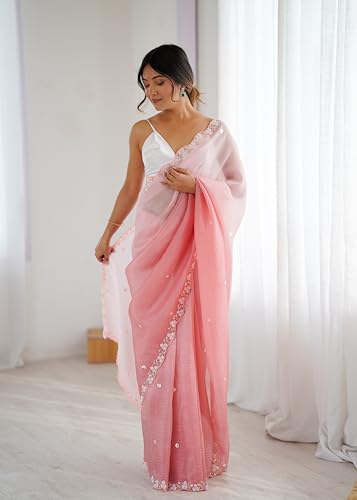Image of Women's Chiffon Embellished Saree With Unstitched Blouse Piece