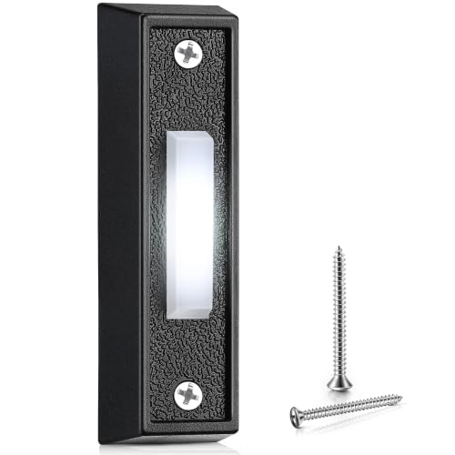 Saillong 1 Piece Lighted Doorbell Button Wired Doorbell Push Button Replacement Wall Mounted Garage Door Bell with LED Light Compatible with Most Wire Chimes Transformer (Black White Light)