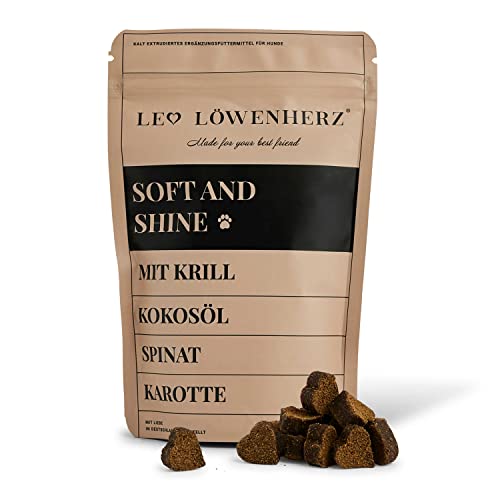 LEO LÖWENHERZ Soft & Shine Hundeleckerlis für Fellpflege • Leckerchen mit Krill, Kokosöl und Karotte • Superfood für Hunde (200g) Cover