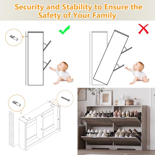 Image of BORNOON Large Shoe Cabinet for Entryway, Shoe Rack Cabinet with 4 Flip Drawer and Adjustable Shelves for Small Apartment, Foyer