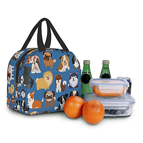 Duduho Cute Dog And Puppy Animal Set Lunch Bag Compact Tote Bag Reusable Lunch Box Container For Women Men School Office Work #TOP4