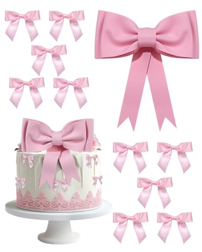 Glavatrix Pink Bow Cake Toppers, Oversized Bow + Mini Bow Cake Decorations, EVA Bow Decor Cake Toppers for Pink Themed Valentine Birthday Baby Shower Wedding Bachelorette Party Supplies (Pink)