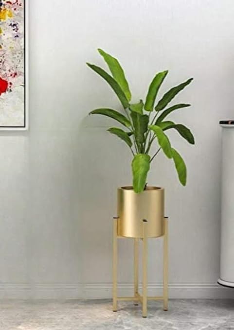 AMASS HANDICRAFTS® Metal Flower Pot with Stand for Indoor - Outdoor Home & Garden (Gold) (B0CYTL6FR4) Amazon Price History, Amazon Price Tracker