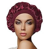 Satin Bonnet Sleep Cap Silk Turban Curly Hair Wrap Wine Red