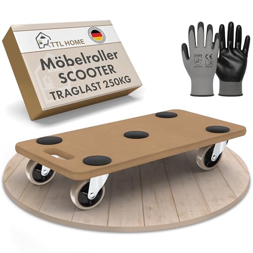 TTL HOME Scooter pour meubles 58x30x11 cm - Capacité de charge 250 kg Planche à roulettes & Chariot de transport avec roues en caoutchouc pivotantes à 360°...