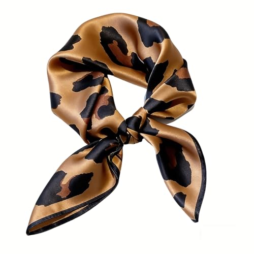 Halstuch Damen Seidentuch Damen Seidentuch Scarf Seidenschal Bandana Halstuch Leo Kopftuch Handgelenk Accessoires Stirnband Haarband Leopardenmuster Eleganter Silk Schal Tuch für Fraue Haare (B)