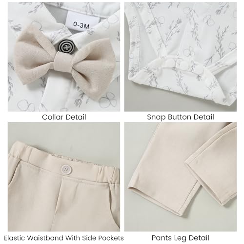 Image of YALLET Baby Boy Clothes Suit 0-24 Months Infant Gentleman Outfits Formal Dress Shirt+Bowtie+Vest+Pants Set Baby Wedding Suits