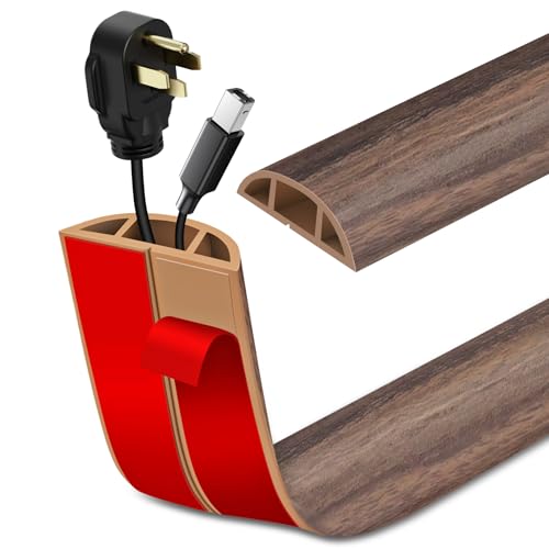 Floor Cord Cover Self Adhesive Cord Hider Floor Extension Cord Covers for Floor Power Cord Protector Cable Management Prevent Cable Trips Cable Cavity 0.47 W x 0.27 H (Smoked Brown Wood 3.3Ft)