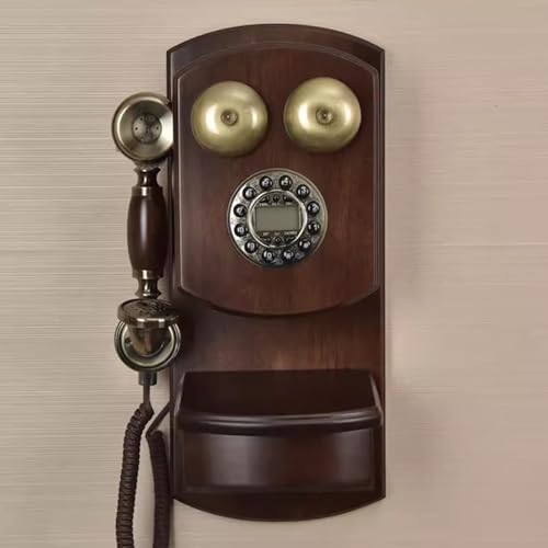 DAEOIBHJR Teléfono De Pared Teléfono De Madera Retro con Pulsadores Teléfono Fijo Teléfono Antiguo con Cable,Marrón