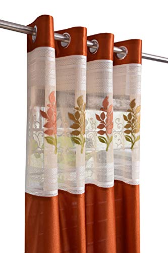 Image of LaVichitra 2 Piece Premium Window Curtain with Floral Net - 5ft, Rust