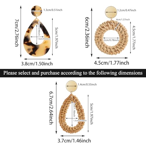 Ponpon 6-18 Pairs Earrings for Women, Lightweight Summer Earrings Straw Earrings Fashion Geometric Statement Hoop Dangle Drop Earrings for Women3