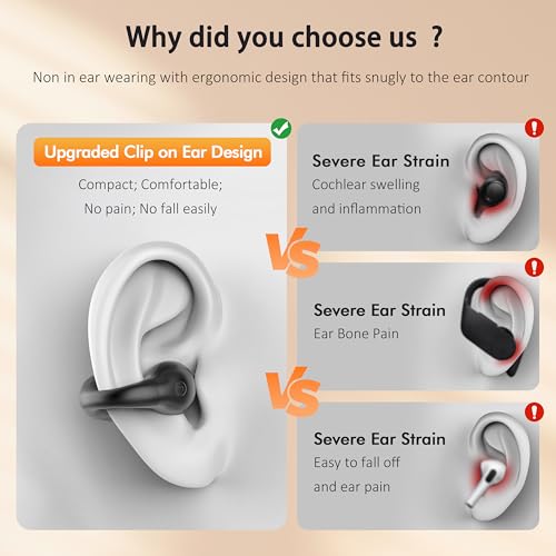 Open Ear Clip Wireless Earbuds Bluetooth 5.3, Sports Earphones Built-in Microphone with Earhooks & Ear Hook, Wireless Charging Case & Display, Waterproof Fitness Headphones for Running - Image 3