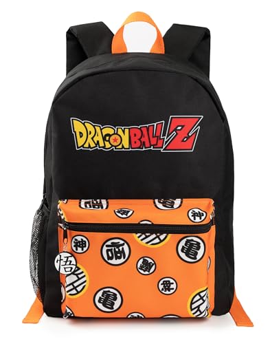 Dragon Ball Z Mochila para niños Mochila negra y naranja con correas ajustables |...