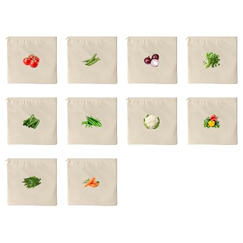 Image of 100% Cotton Reusable Vegetable Bags for Fridge | Eco-Friendly Storage Bags | Washable Breathable Cloth Bags for Vegetables | Plastic-Free Kitchen Organizer | 12x12 Inches | Pack of 10 | SAFE & BREATHABLE