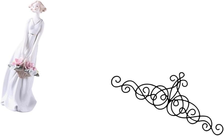 Ceramic Girl Figurine Porcelain Lady Statue with Metal Wall Art Decor Plaque, Modern Nordic Girl Sculpture for Indoor Outdoor Porch Shelf Decoration, 11.42x4.72 inch & 5.51x15.75 inch