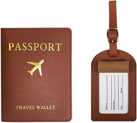 Luggage Tag and Passport Protector Set, Plane Pouch Passport Suitcase Identification Leather Tag Luggage Tags for Children School Bag-image-48